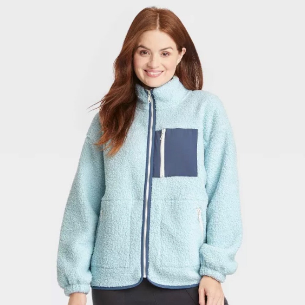 Universal Thread Sherpa Fleece Jacket Womens 1X‎ Blue Full Zip Warm Casual